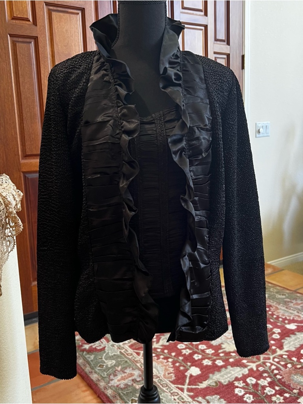 Pleats Collection By Pings Imports Size L Ruffled Crinkle Cardigan 2 Piece Set